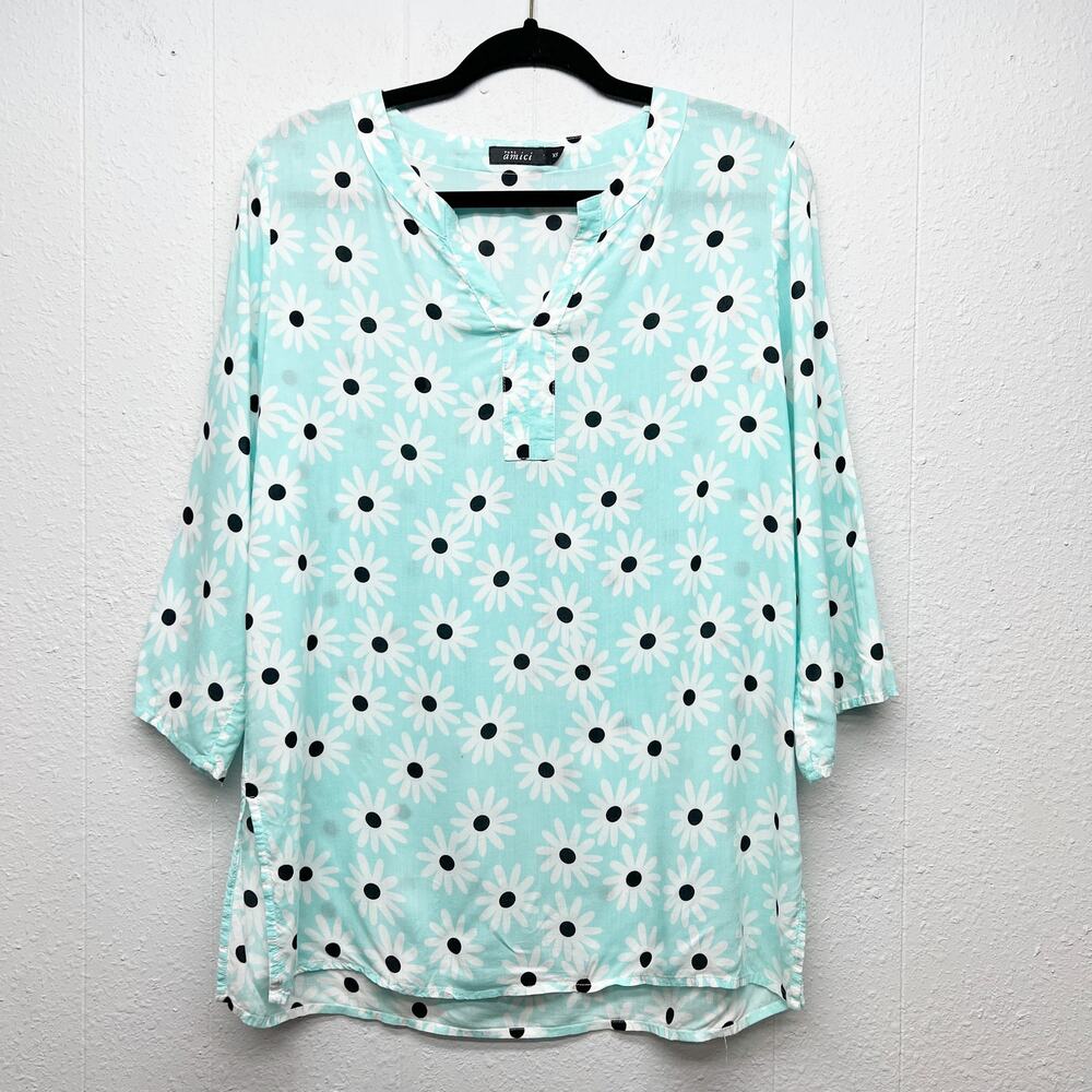 Pure Amici 3/4 Sleeve Floral Top Womens XS Dainty Cottagecore Boho Hippie Beachy